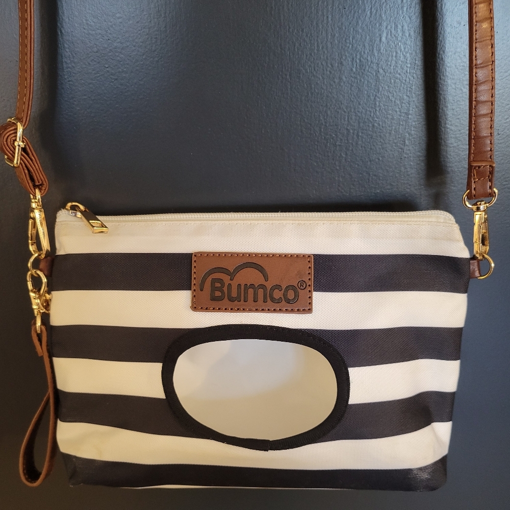 Compact baby diaper cross bag in black & white stipes